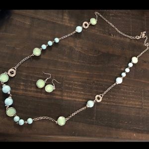 Blue necklace with matching earrings